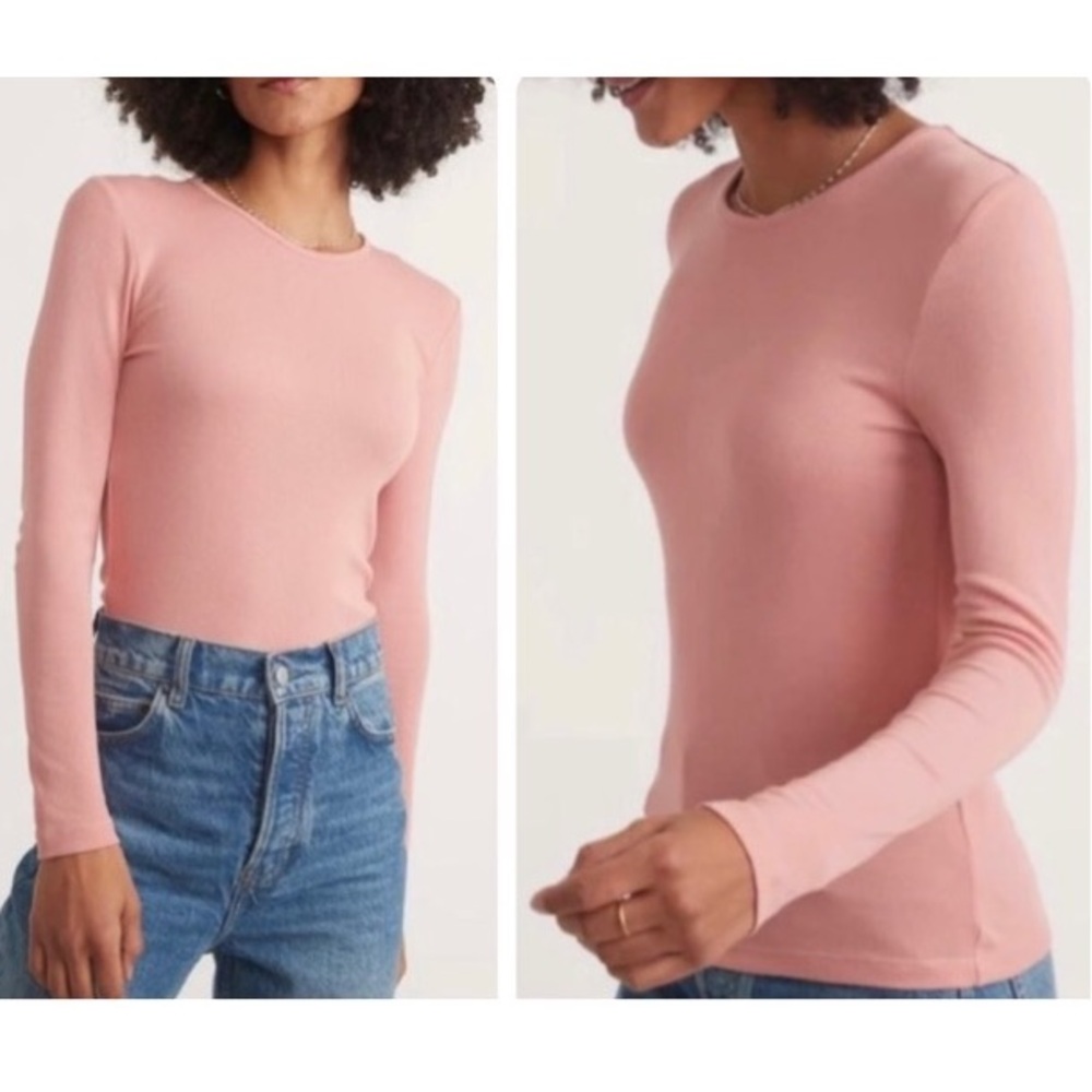 Marine Layer Dusty Pink Lexi Rib Crew Tee Stretch Tencel Long Sleeve Size XL - Picture 16 of 16